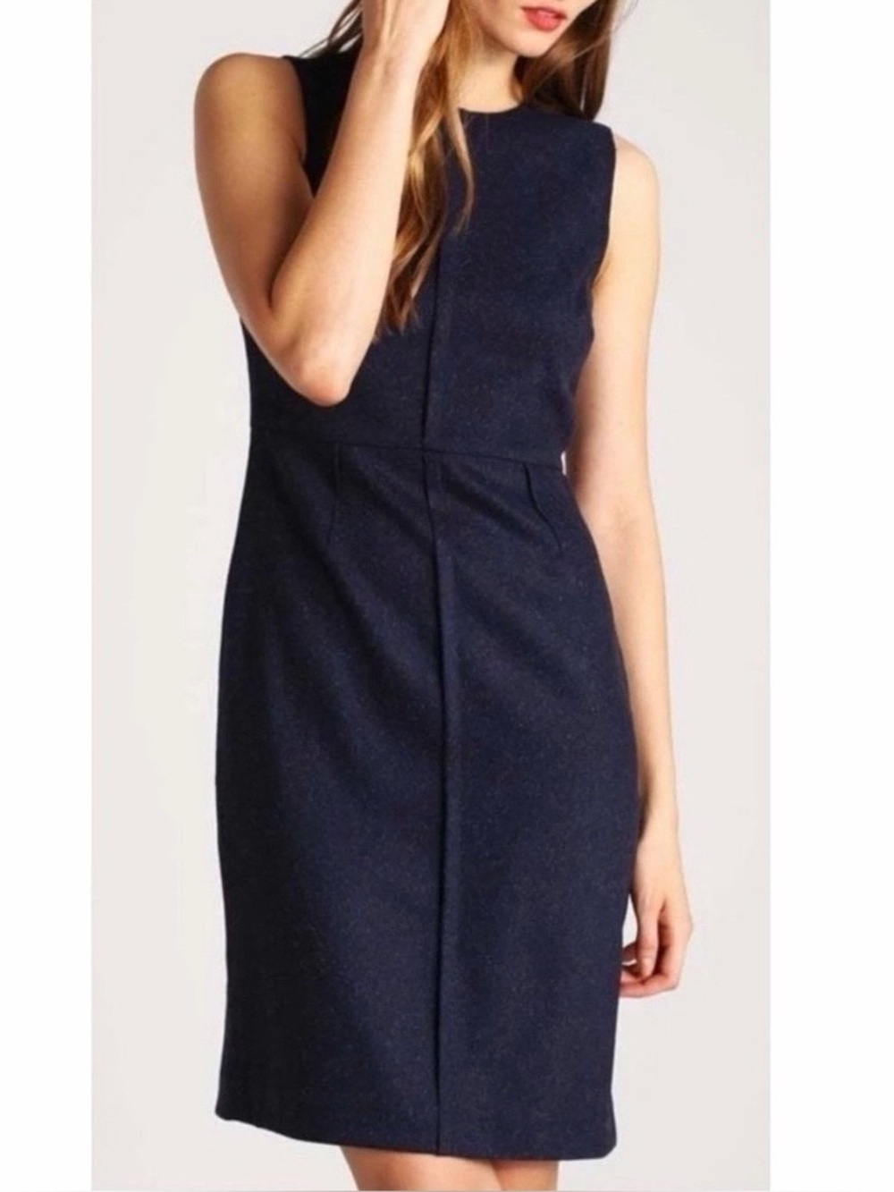 Banana Republic Pleated Flannel Navy Wool Blend Sheath Dress - Size 0